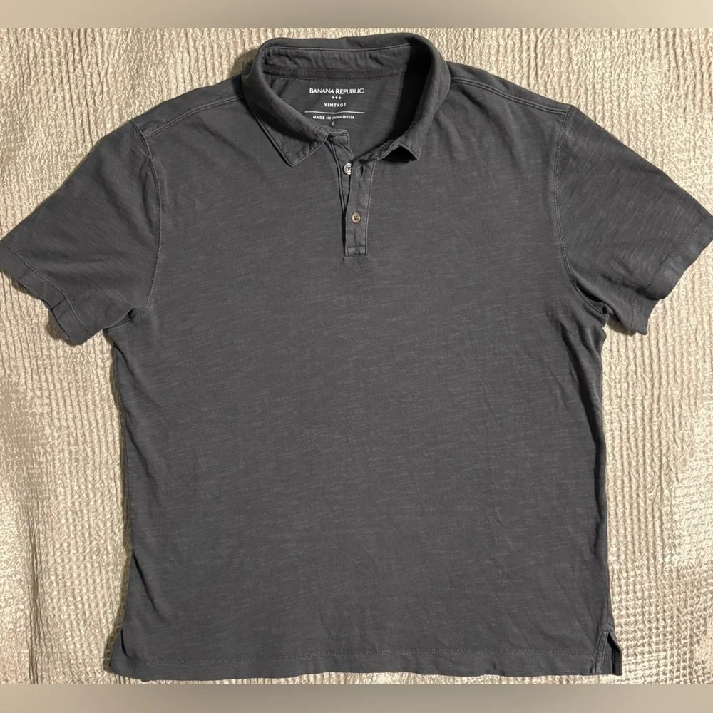 Banana Republic Vintage Polo Shirt Men’s L Gray Slub Cotton Casual 👕